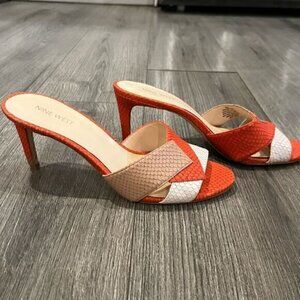 Vintage Nine West Andryna Leather Colorblock Slide Kitten Heels
